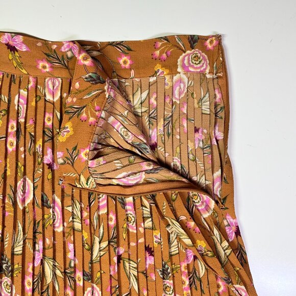 LOFT Size 10 Pleated Floral Skirt Brown Burgundy Floral Print Side Zip - Picture 5 of 8